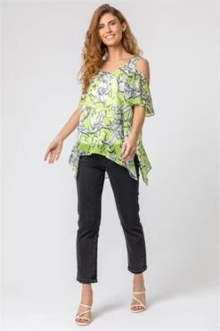 Ivory Floral Print Frill Cape Wrap Dress