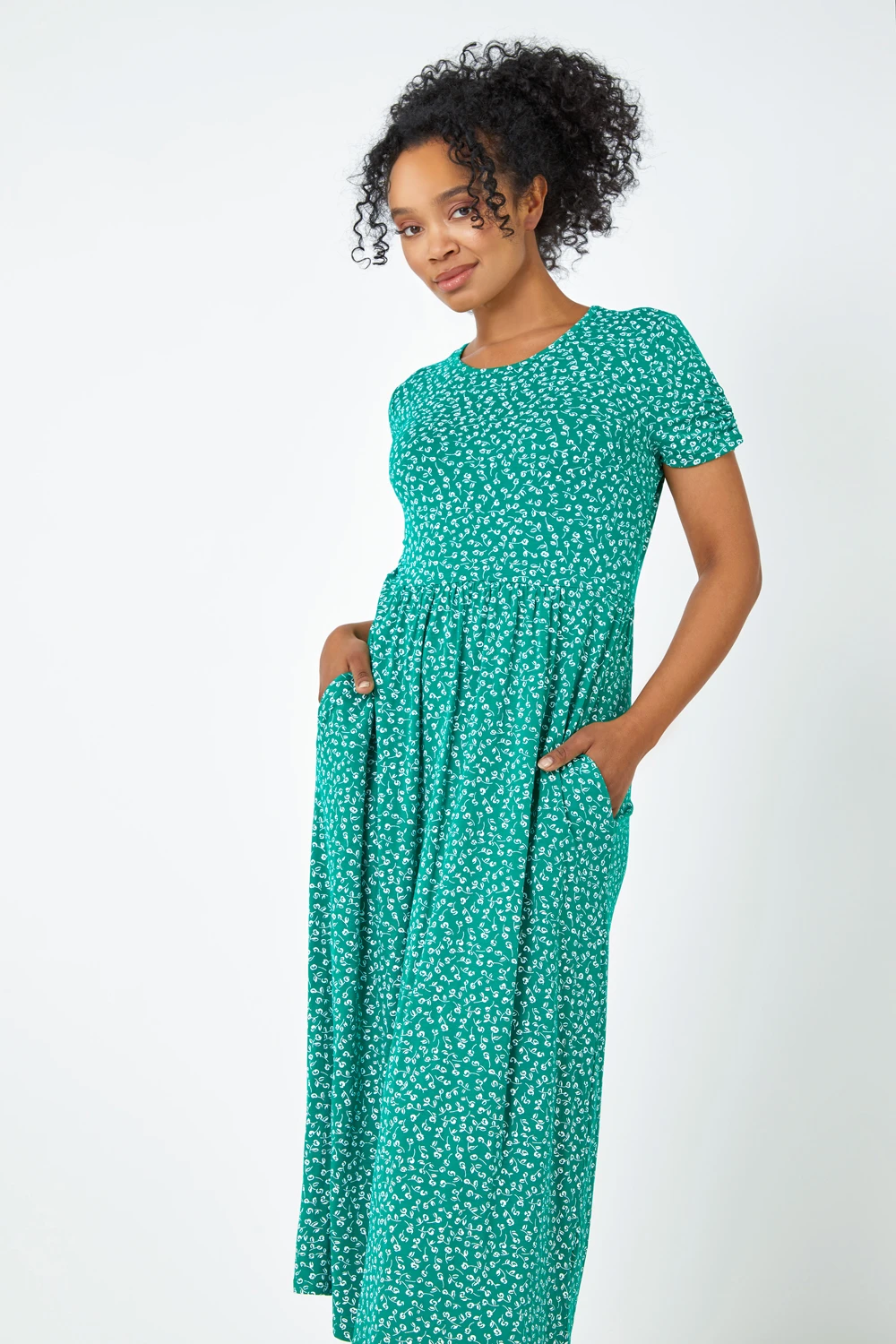 Green Petite Floral Print Midi Dress 4 Green Petite Floral Print Midi Dress - Image 2