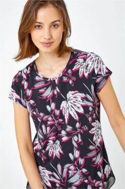 Black Floral Chiffon Hem Stretch Top -Outlet Modi Qube Store 9850a5bc 6402 42ba 9cac 1f3092e28b6c