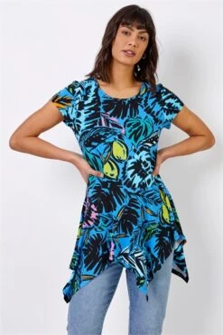 Turquoise Tropical Print Maxi Dress