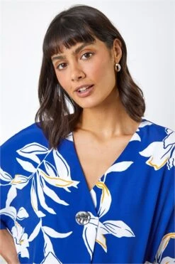 Navy Palm Print Longline Shirt