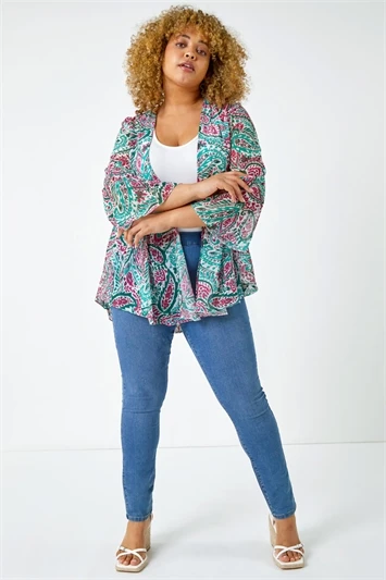 Black Curve Floral Print Longline Kimono 6 Black Curve Floral Print Longline Kimono - Image 4