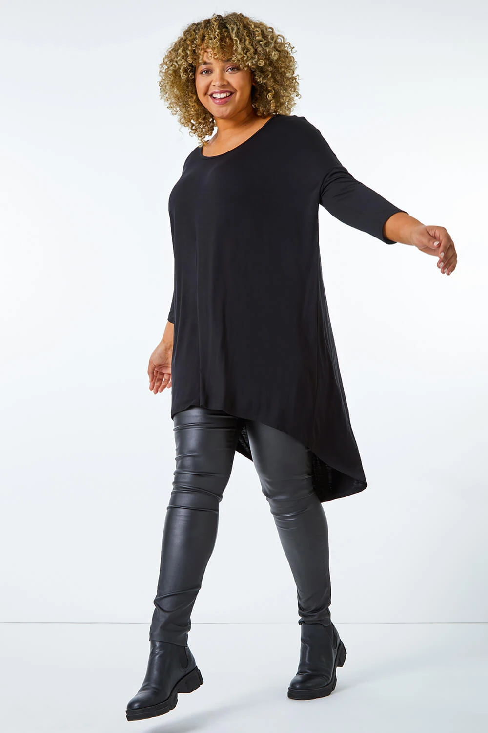 Black Curve Dip Back Hem Top 4 Black Curve Dip Back Hem Top - Image 2