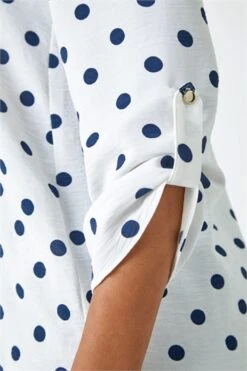 Blue Petite Collarless Cotton Shirt
