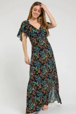 Black Petite Ditsy Floral Print Maxi Dress -Outlet Modi Qube Store 99d6e10e 17bf 4b75 81d4 2ab3459df108