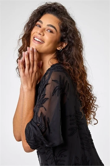 Silver Metallic Print Chiffon Overlay Top 4 Silver Metallic Print Chiffon Overlay Top - Image 2