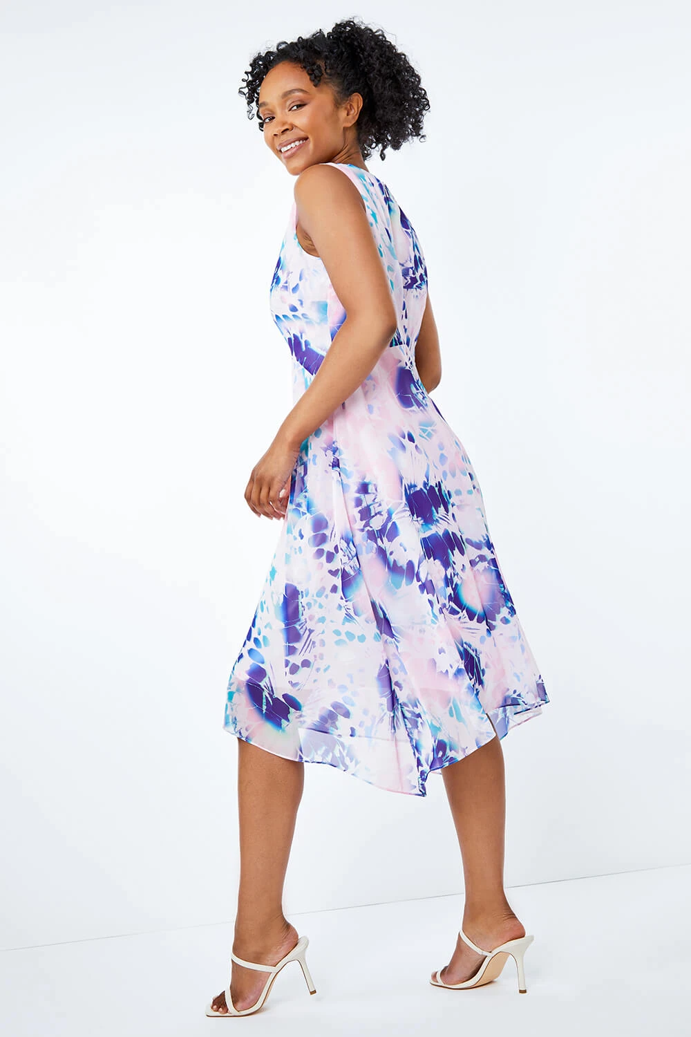 Pink Petite Geo Midi Hanky Hem Dress 5 Pink Petite Geo Midi Hanky Hem Dress - Image 3