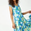 Blue Floral Garden Print Panel Dress