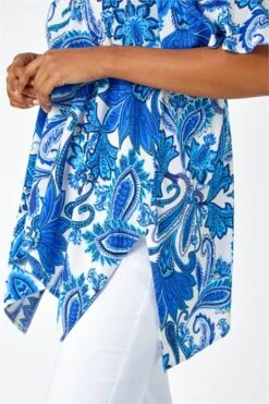 Blue Tie Dye Jersey Cold Shoulder Top