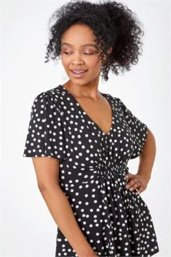 Black Petite Polka Dot Stretch Midi Dress -Outlet Modi Qube Store 9b5f9264 a51d 451b 8108 df4bf108f870
