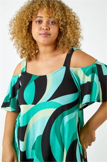 Mint Curve Abstract Print Swing Dress 4 Mint Curve Abstract Print Swing Dress - Image 2