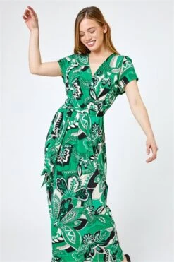 Navy Petite Tropical Print Smock Dress
