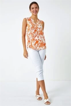 Orange Sleeveless Floral Print Shirred Dress -Outlet Modi Qube Store 9bc4c532 4c9b 4cf5 b84e 2bbf4e256d6d