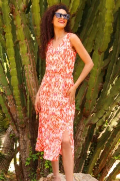 Orange Aztec Print Tie Back Maxi Dress