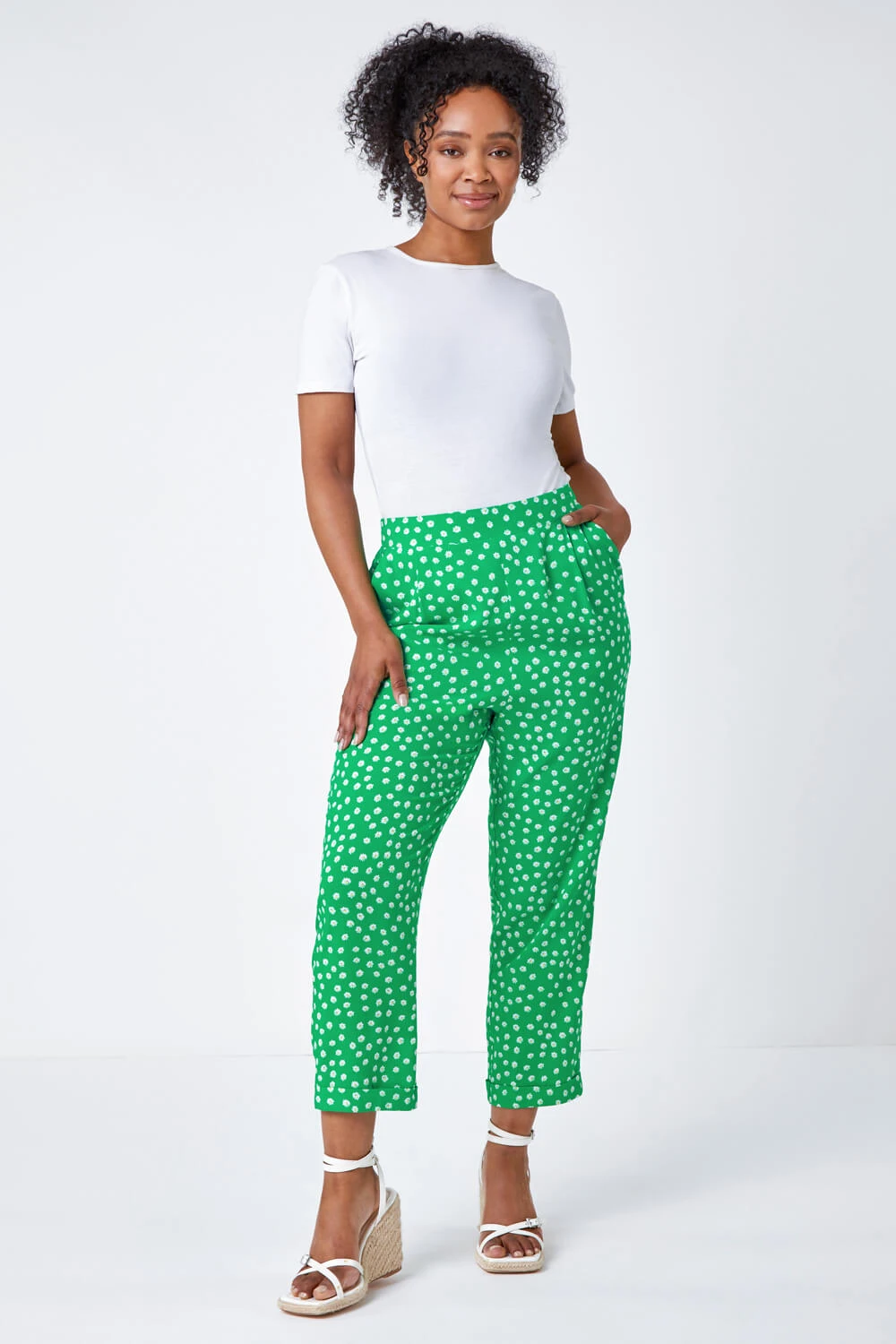 Green Petite Floral Tapered Stretch Trouser 4 Green Petite Floral Tapered Stretch Trouser - Image 2
