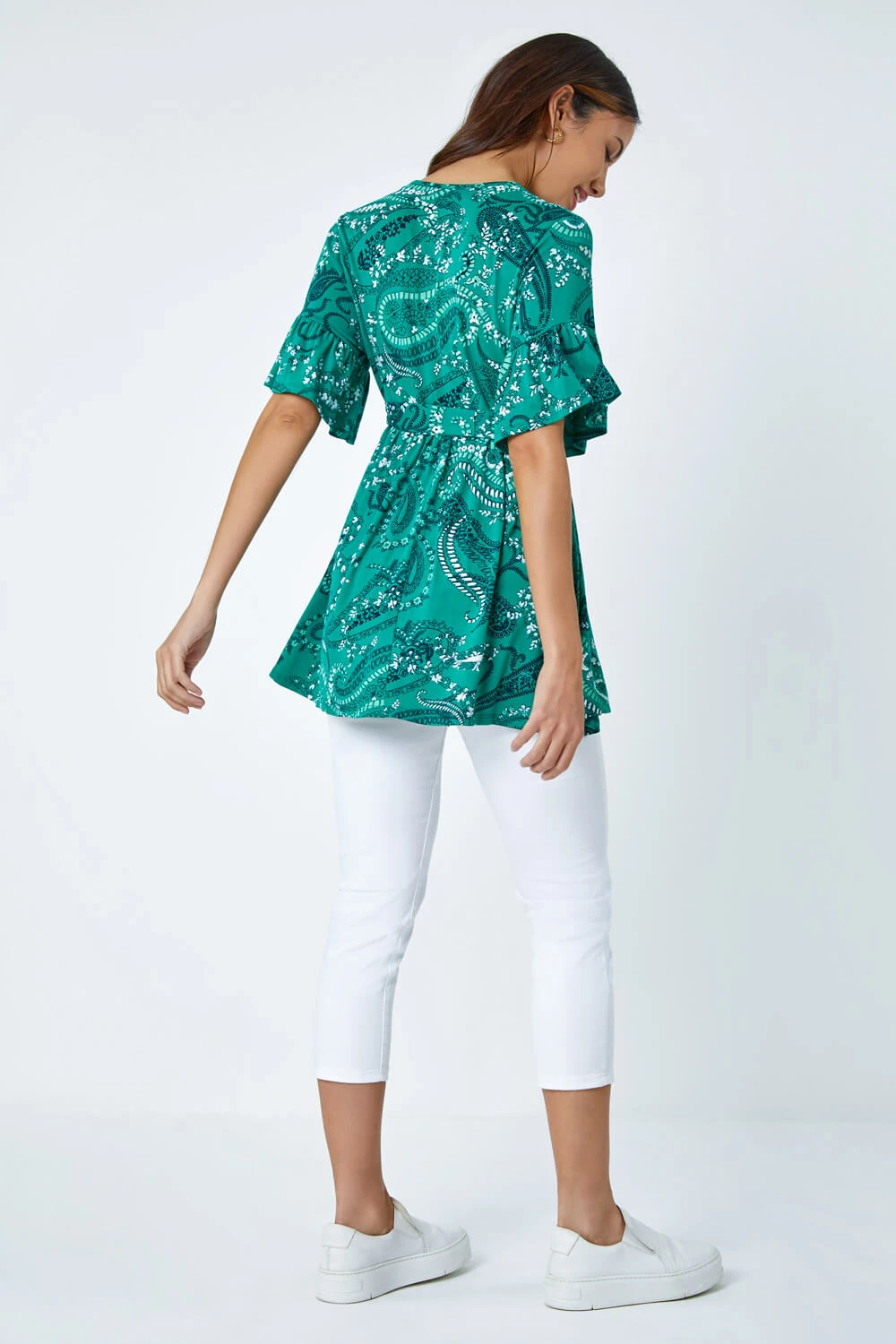 Green Paisley Print Stretch Jersey Wrap Top 5 Green Paisley Print Stretch Jersey Wrap Top - Image 3