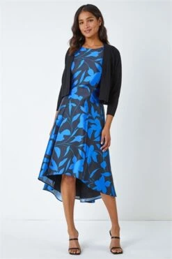 Royal Blue Floral Print Dipped Hem Jacquard Dress -Outlet Modi Qube Store 9e977d27 6d40 4cd3 9716 509d5145a9d5