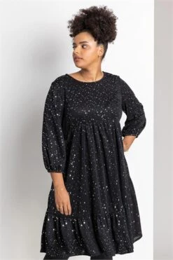 Bronze Curve Metallic Plisse Frill Hem Dress