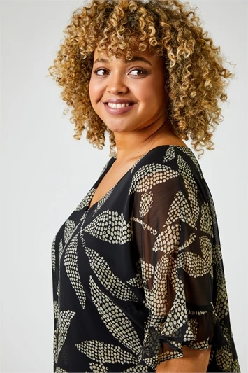 Purple Curve Leaf Print Stretch Top 8 Purple Curve Leaf Print Stretch Top - Image 6