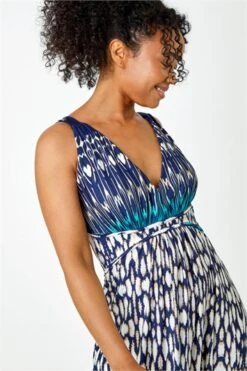 Rust Sleeveless Aztec Maxi Stretch Dress