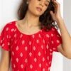 Red Ditsy Floral Print Stretch Top -Outlet Modi Qube Store 9ff5bf68 bf2f 4ea0 93ac 6f1029a78770