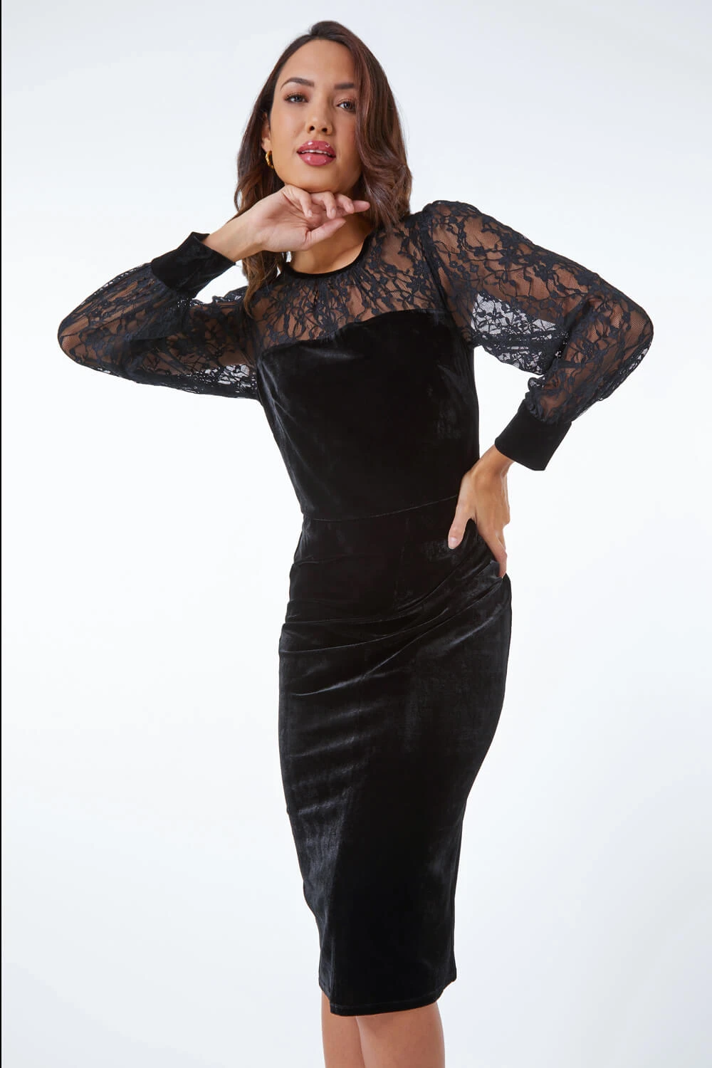 Black Lace Detail Velvet Dress 4 Black Lace Detail Velvet Dress - Image 2