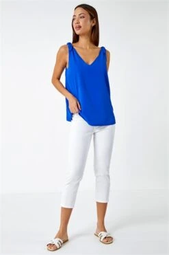 Outlet Modi Qube Store 18 Midnight Blue Embroidered Sleeveless Crinkle Blouse