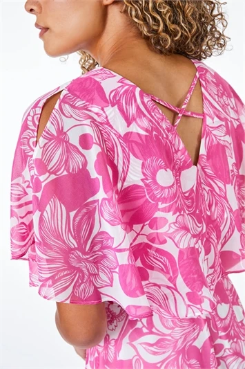 Pink Petite Tropical Print Smock Dress 3 Pink Petite Tropical Print Smock Dress