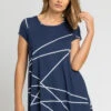 Navy Linear Print Hanky Hem Top