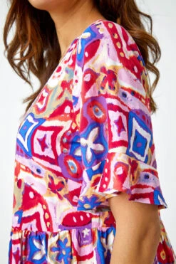 Magenta Printed Frill Sleeve Tiered Smock Dress -Outlet Modi Qube Store a219e12c 148b 4730 9c60 332b31f0c22b