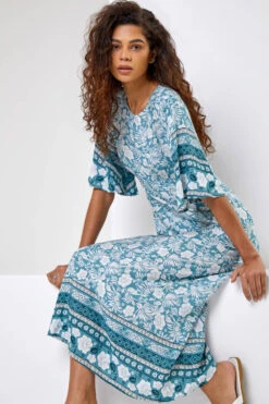 Light Blue Floral Border Print Midi Dress -Outlet Modi Qube Store a24c6e5f bad5 4512 b25c fe0f3a9d4738