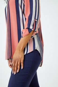 Coral Petite Pleat Front Stripe Top -Outlet Modi Qube Store a259991d ae68 4cdf 888a 540609314b7f