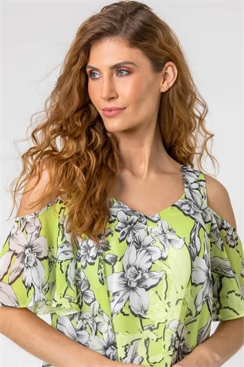 Ivory Floral Print Frill Cape Wrap Dress 6 Ivory Floral Print Frill Cape Wrap Dress - Image 4