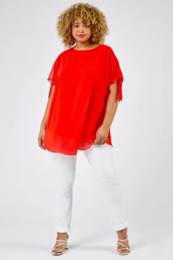 Coral Curve Chiffon Overlay Top With Necklace -Outlet Modi Qube Store a4478206 fc83 4353 b3ab 4301c8c627e5