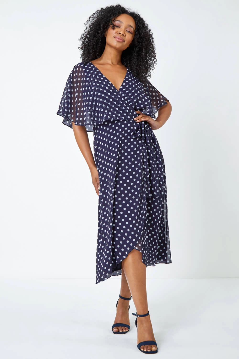 Navy Petite Polka Dot Cape Dress 4 Navy Petite Polka Dot Cape Dress - Image 2
