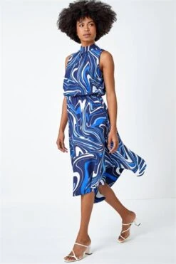 Blue Sleeveless Geometric Print Smock Dress -Outlet Modi Qube Store a6083626 2d18 492b 92a8 ebd5c5fb01bd