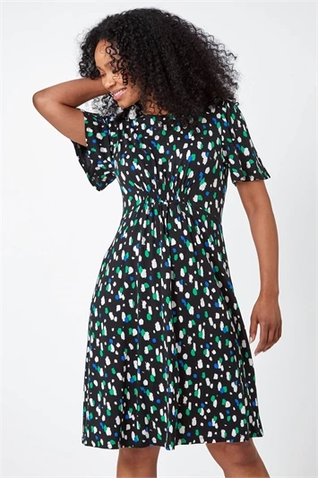 Black Petite Spot Ruched Stretch Midi Dress 6 Black Petite Spot Ruched Stretch Midi Dress - Image 4