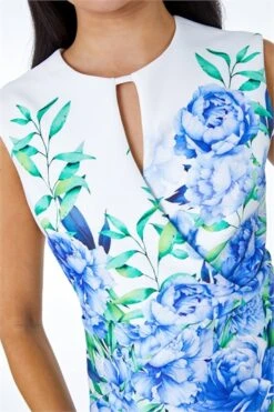 Blue Petite Floral Print Cold Shoulder Top