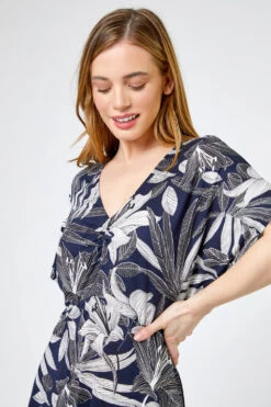 Navy Petite Lily Print Ruched Midi Dress -Outlet Modi Qube Store a74d9c9b 17a4 471e 8854 48cf46e5d55b