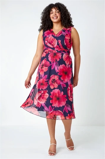 Pink Curve Floral Print Chiffon Overlay Top 6 Pink Curve Floral Print Chiffon Overlay Top - Image 4