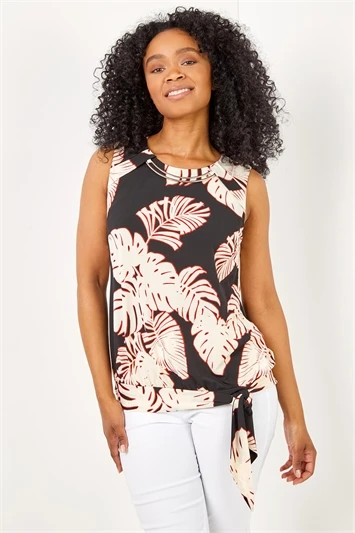 Black Petite Tropical Print Keyhole Detail Midi Dress 6 Black Petite Tropical Print Keyhole Detail Midi Dress - Image 4