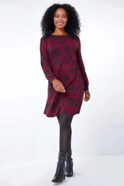 Wine Petite Abstract Print Fit & Flare Dress