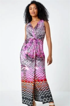 Blue Petite Floral Knot Stretch Maxi Dress