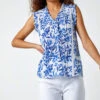 Blue Sleeveless Floral Print Ruffle Blouse -Outlet Modi Qube Store a8812632 1bf1 4d2c 9850 b3cbacda7d1b
