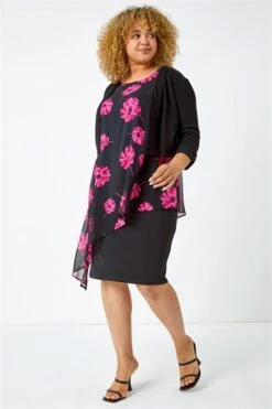 Pink Curve Premium Stretch Floral Midi Dress