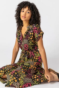 Multi Contrast Floral Print Shirt Dress