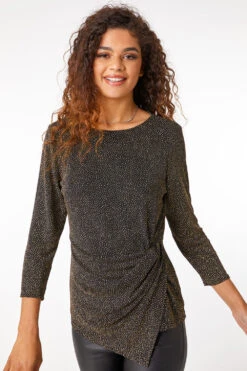 Gold Glitter Side Twist Ruched Top