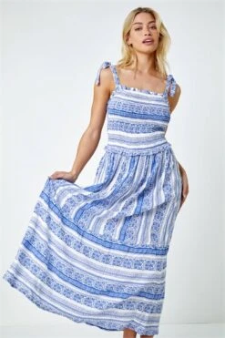 Blue Curve Embroidered Cotton Blend Stretch Dress -Outlet Modi Qube Store aaf57c6c 9954 47ad a7f1 8d0c93305d74