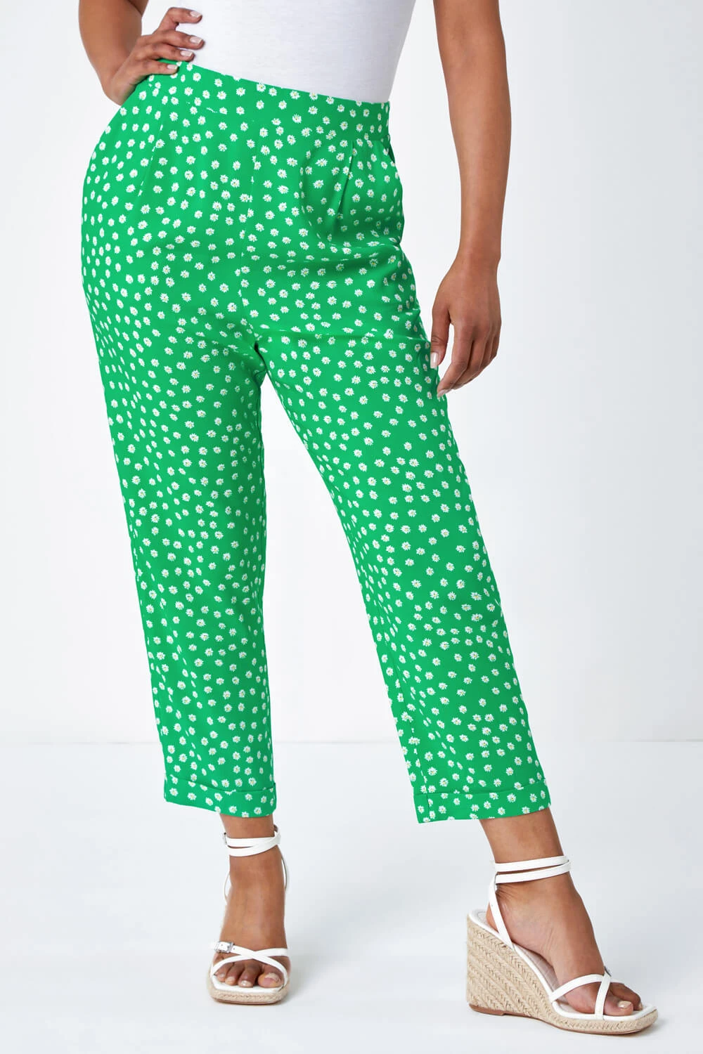 Green Petite Floral Tapered Stretch Trouser 6 Green Petite Floral Tapered Stretch Trouser - Image 4
