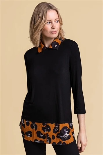 Orange High Neck Animal Print Contrast Top 3 Orange High Neck Animal Print Contrast Top